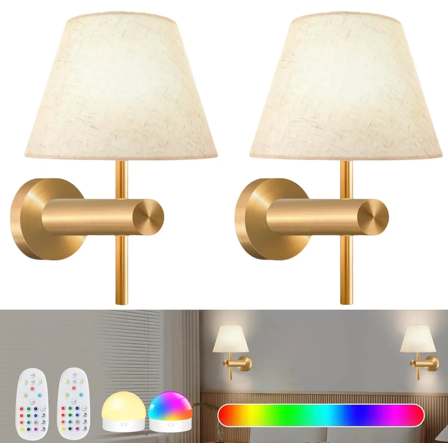 Cordless Rechargeable Brass Wall Lamp