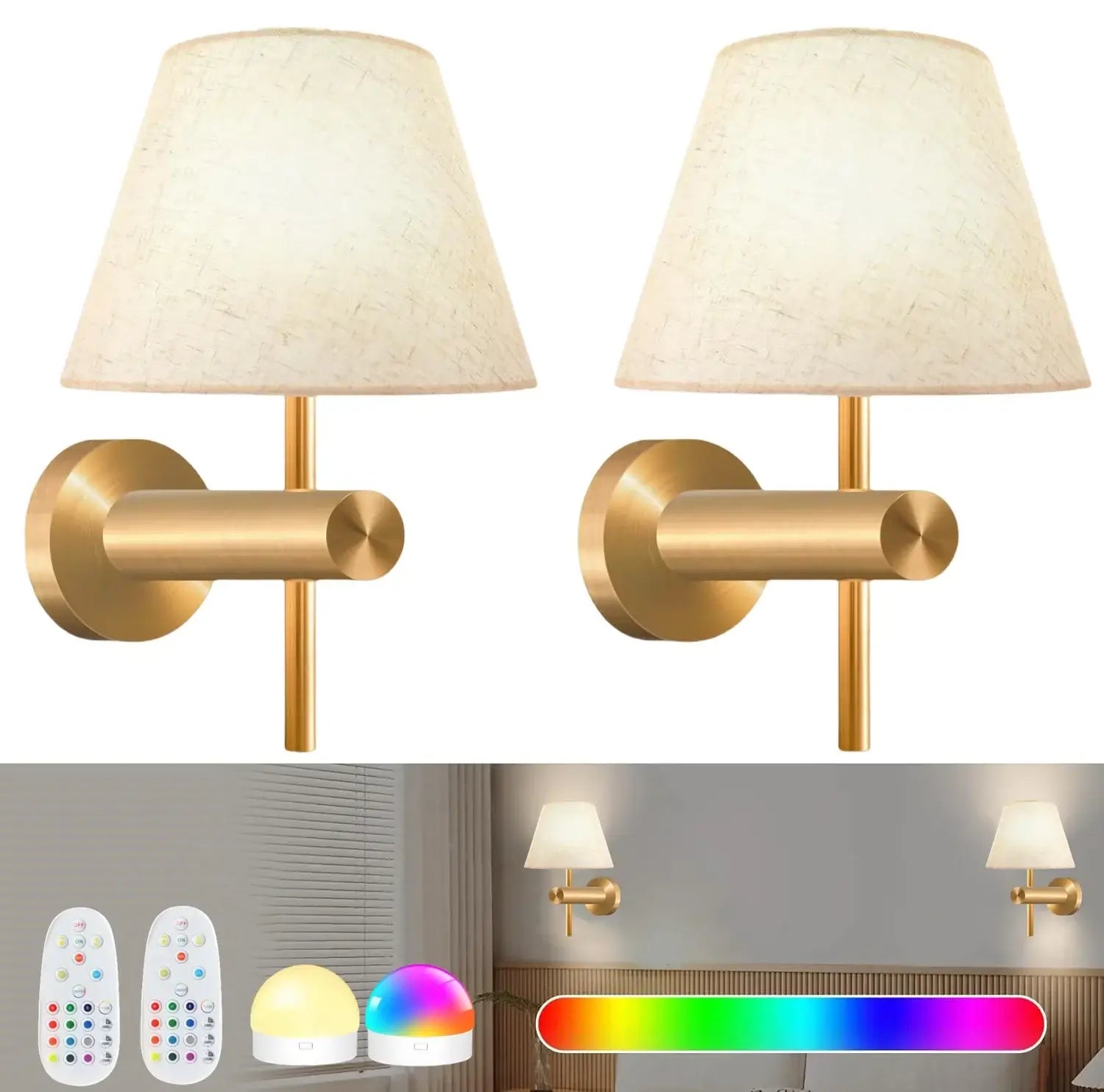 Cordless Rechargeable Brass Wall Lamp