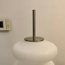 Danish Gourd Sculptural Floor Lamp – Nordic White Acrylic LED Lamp top view showing polished chrome stem and acrylic base.