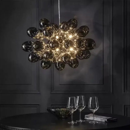 Nordic Smoke Glass Bubble Chandelier – Modern Grape Cluster Pendant Light elegant design in a stylish dining room setting.