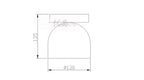 Dimensions of Compact Iron Ceiling Light with Dome Shade showing height and diameter for reference.