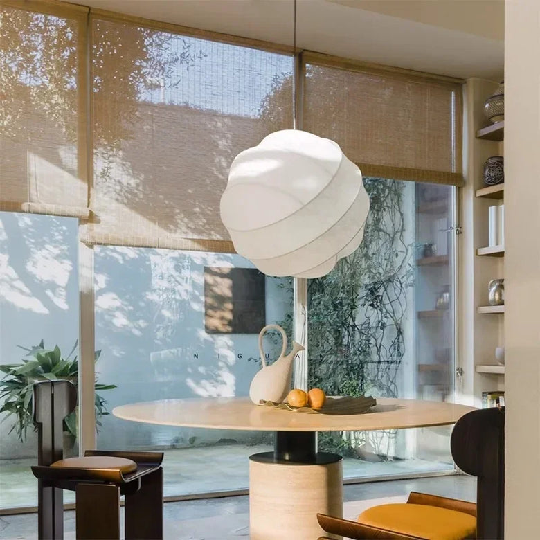Japanese Silk Fabric Pendant Light in White