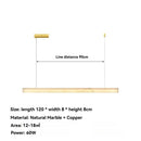 Natural Marble Linear Pendant Light 80–120cm dimensions with natural marble and copper materials.
