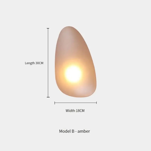 Elegant Frosted Glass Pebble Wall Lamp - Minimalist Nordic Style dimensions and model B amber design.