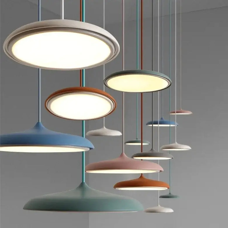 Nordic Minimalist Disc Pendant Light | Orange, Pink, Blue, Green