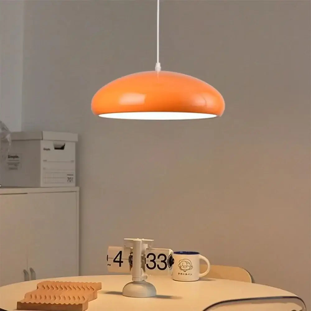 Mid-Century Modern Glossy Dome Pendant Light – Orange, White or Black