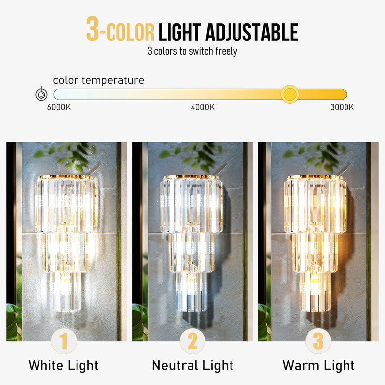 Light fixture with 3-color adjustable feature showing white, neutral, and warm light options.