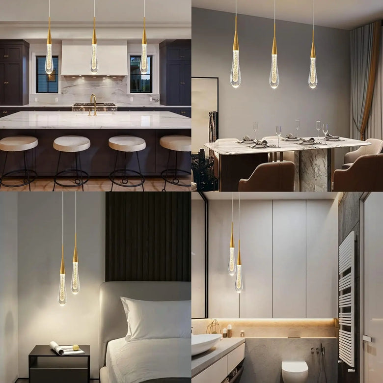 Modern Pendant Light, Kitchen Island Pendant Lighting,  LED Gold Mini Teardrop Crystal Pendant Lighting for Hallway, Entryway