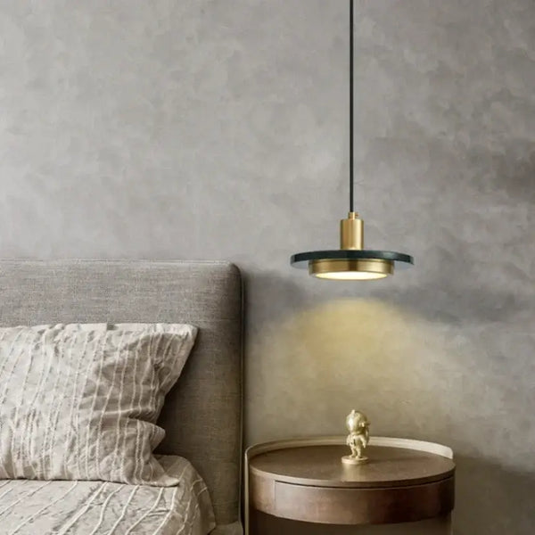 Marble LED Pendant Lights – Modern Elegance Redefined in a stylish bedroom setting with warm illumination.
