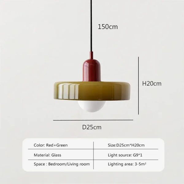 Italian Glass 70s Pendant Lights | Vintage Elegance | Shop Now! - Red and Green glass hanging lamp details and dimensions