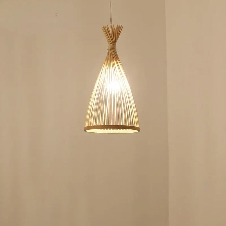 Simple Wicker lamp shade, hand-woven bamboo design, eco-friendly lighting fixture for warm ambiance.