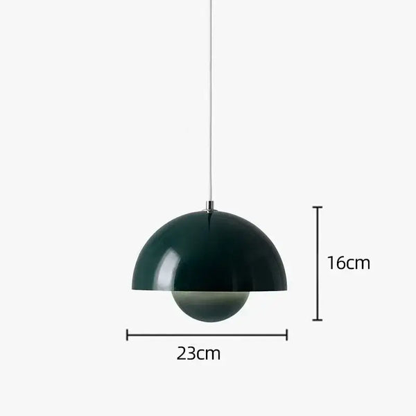 Contemporary Pendant Light in dark green color, stylish design with dimensions 23cm width and 16cm height.