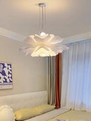 Nordic Simple Chandelier illuminating a serene bedroom with soft ambient light and Scandinavian design elegance.