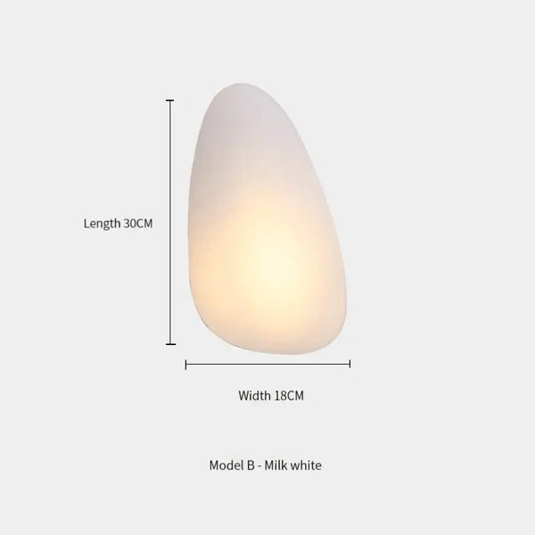 Elegant Frosted Glass Pebble Wall Lamp - Minimalist Nordic Style dimensions in milk white finish.