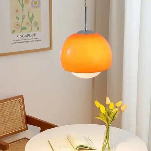 Glossy Dome Pendant Light in Orange, Beige & Red