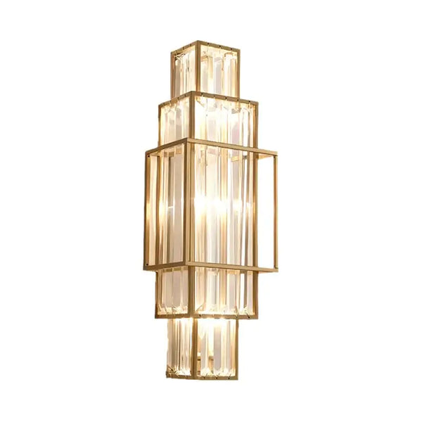 Modern Art Deco Crystal Wall Lamp – Luxurious Geometric Design with gold frames and crystal glass panels.