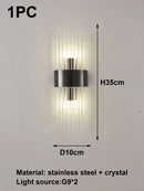 Black or Golden Art Deco Mural Lamp featuring stainless steel and crystal, elegant design ideal for wall mounting.