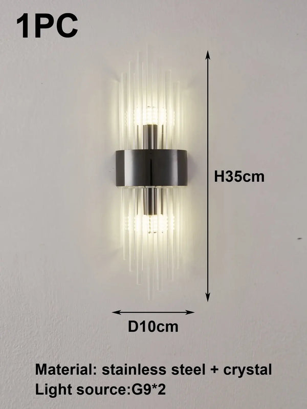Black or Golden Art Deco Mural Lamp featuring stainless steel and crystal, elegant design ideal for wall mounting.