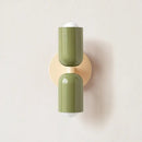 Classic Midcentury Modern Wall Lamp (10x25cm) featuring green shades and a gold base on a light wall.