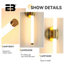 Contemporary Vanity Wall Light details showing aluminum lamp body, PC silica gel lampshade, and easy to install lamp base.