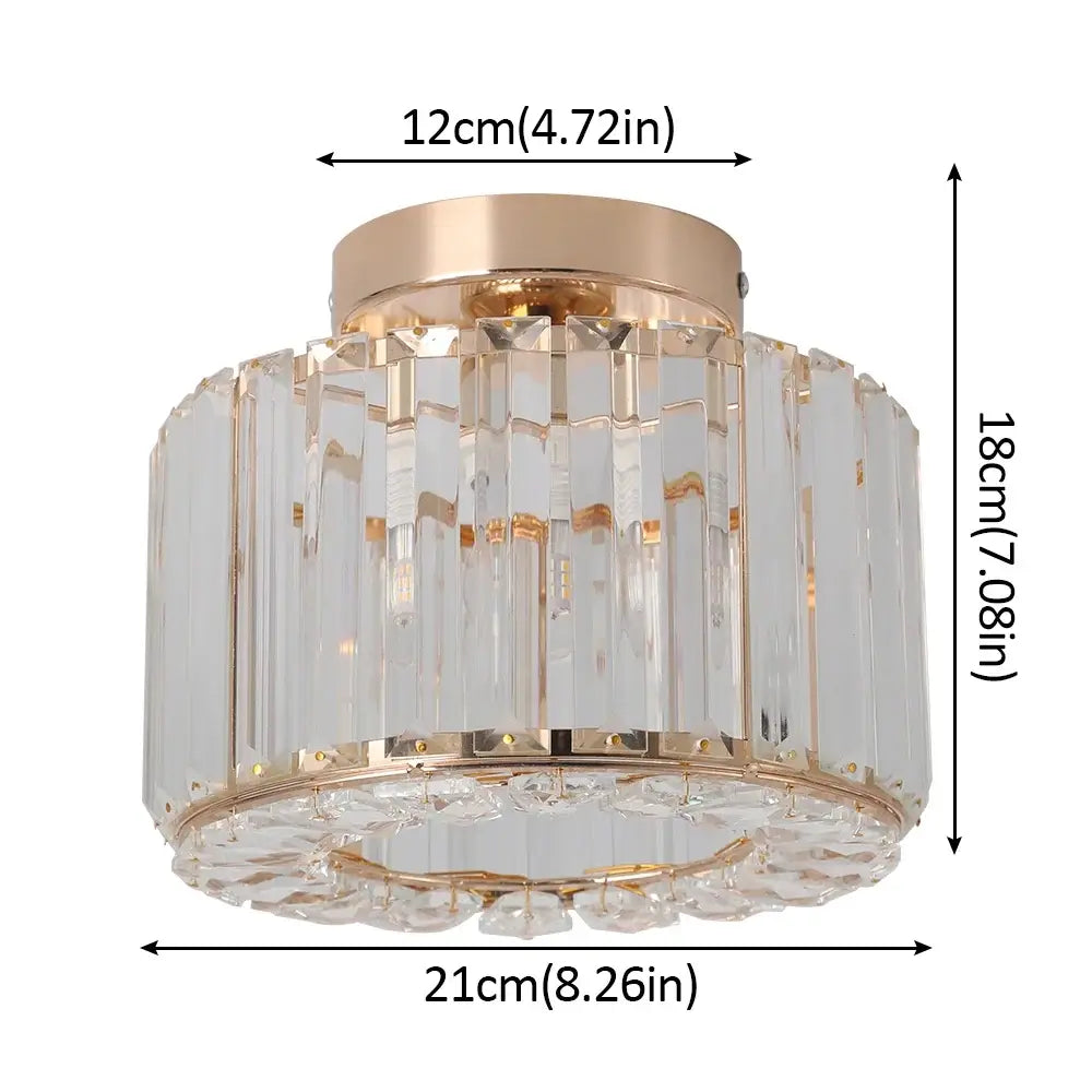 Modern Crystal Drum Pendant or Ceiling Light, Black or Gold Frame