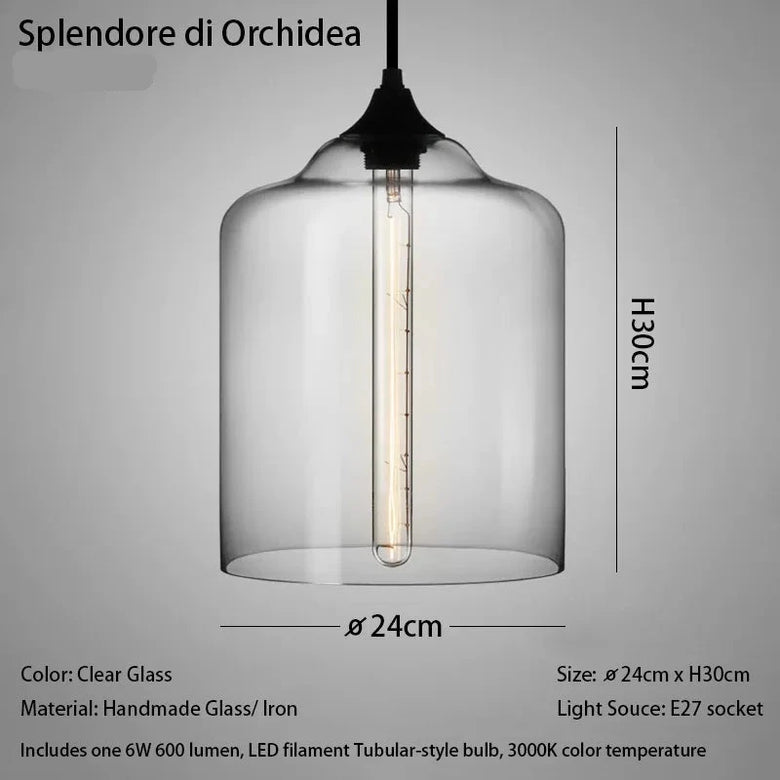 Nordic Mouth-Blown Glass with LED Filament Pendant Light