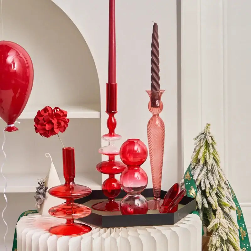 Elegant Red Glass Candle Holders | Shop Now