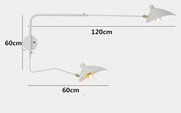 Swing Arm Nordic Loft Wall Lamp with adjustable arms, white finish, perfect for large spaces, 120cm long.