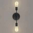 Double Wall Lights in modern style with black finish and two exposed bulbs.