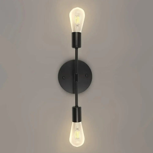 Double Wall Lights in modern style with black finish and two exposed bulbs.