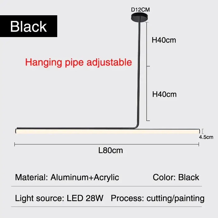 Retro 70s Neon Kitchen Island Pendant in Black or White specification details including adjustable hanging pipe.