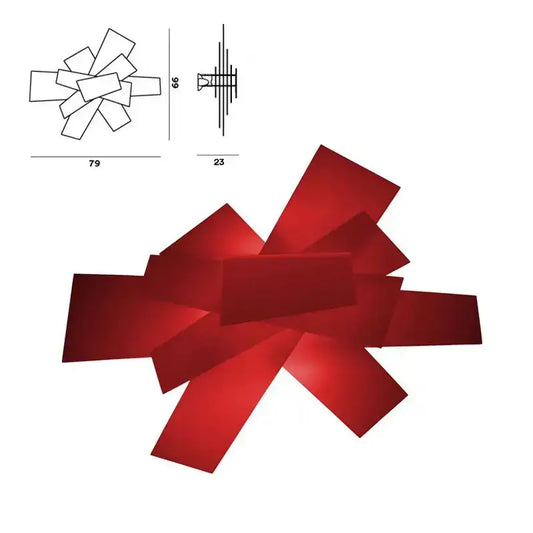 Big Bang Chandelier – Elevate Your Space with Bold Modern Art in striking red design with measurements.