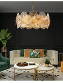 Retro 50s Glass & Iron Chandelier Gold Frame