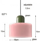 Colourful Glass Pendant (15cm x 16cm) in pink with green holder, showcasing Nordic design for stylish spaces.