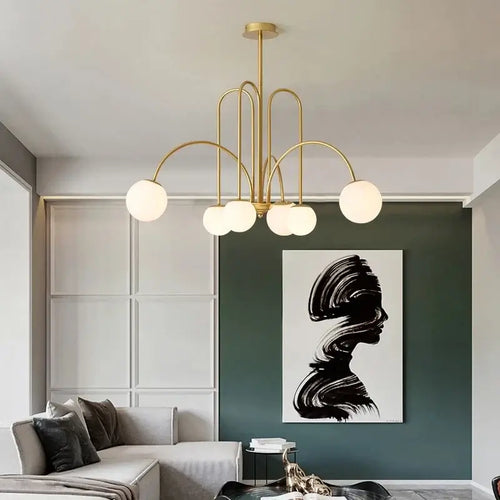 Modern Magic Beans 4-Head Gold LED Chandelier – Sophisticated Ceiling Light in stylish living room