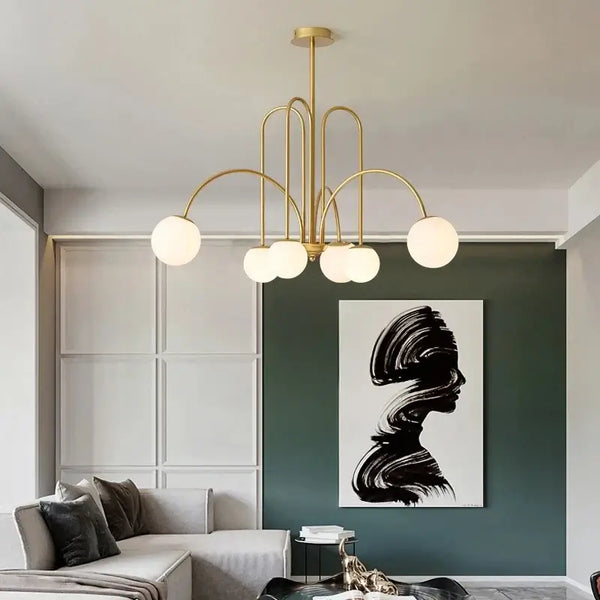 Modern Magic Beans 4-Head Gold LED Chandelier – Sophisticated Ceiling Light in stylish living room