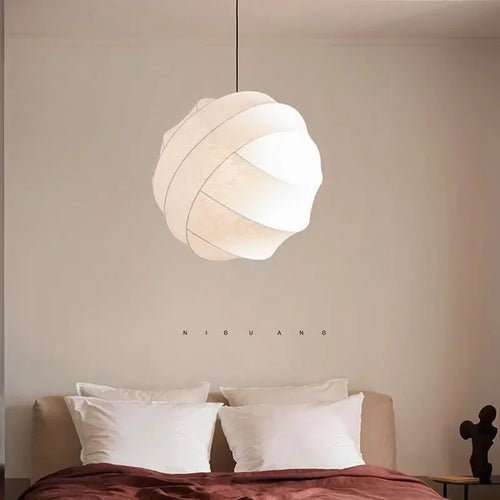 Japanese Silk Fabric Pendant Light in White