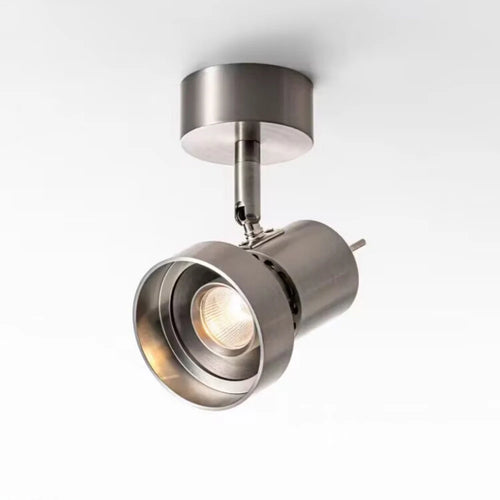 Hero A modern track spotlight ceiling light fixture with a brushed stainless steel finish, shown against a plain white background.