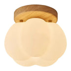 Modern Pumpkin Ceiling Light – Walnut Wood Flush Mount Fixture for Hallways, Bathrooms & Bedrooms