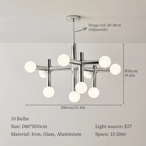 Bauhaus Chrome Chandelier – Modern 10/13 Globe Pendant Light showcasing polished chrome and glass design.
