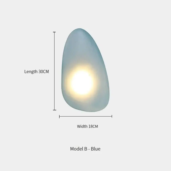 Elegant Frosted Glass Pebble Wall Lamp - Minimalist Nordic Style in blue, dimensions 30CM x 18CM.