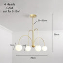 Modern Magic Beans 4-Head Gold LED Chandelier – Sophisticated Ceiling Light dimensions and features diagram