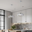Nordic Cloud Glass Pendant Light – Smoky Grey Designer LED Chandelier in modern kitchen décor.