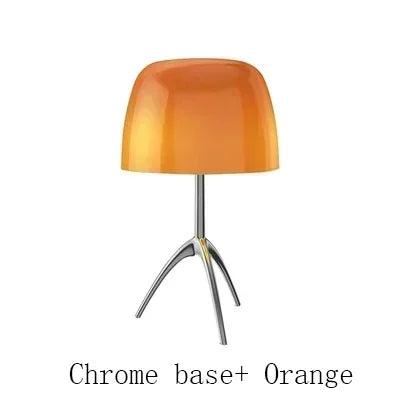 Mid-Century Chrome Tripod Table Lamp with Glossy Dome Shade