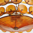 Luxurious Glass Disc Chandelier – 50s Chic featuring amber glass discs and gold accents for elegant lighting.