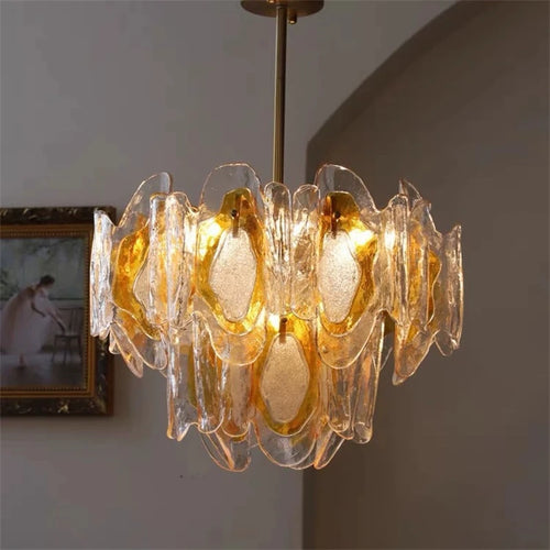 Vintage Amber Glass Chandelier – Russet Stained Glass Ceiling Light