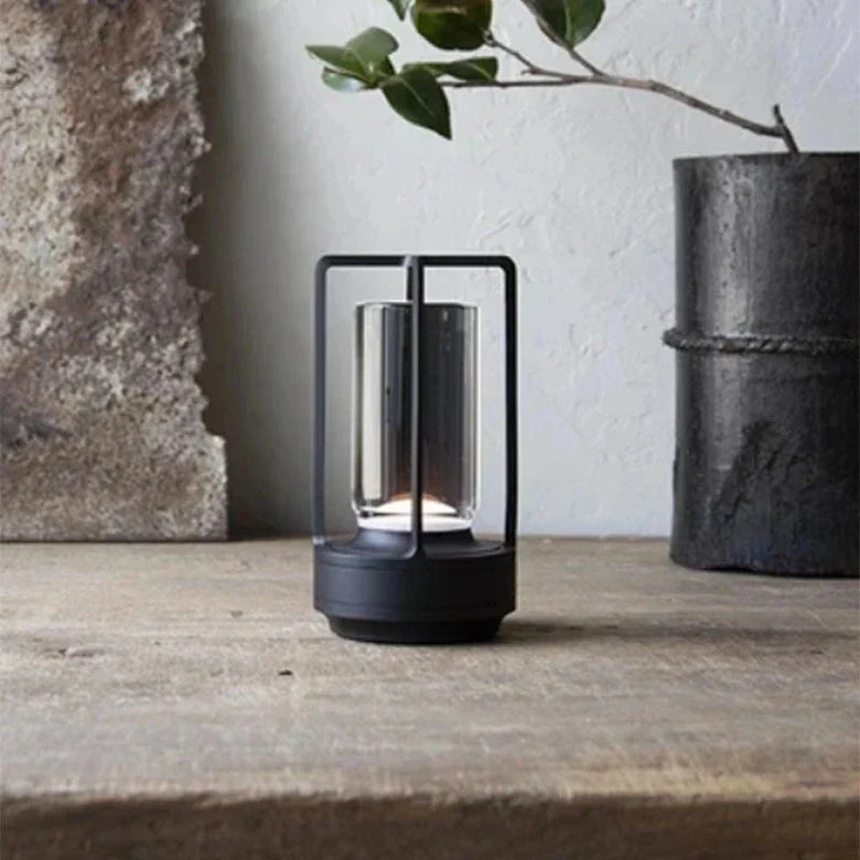 Modern Minimalist Disc & Lantern Table Lamp – Cordless, Rechargeable