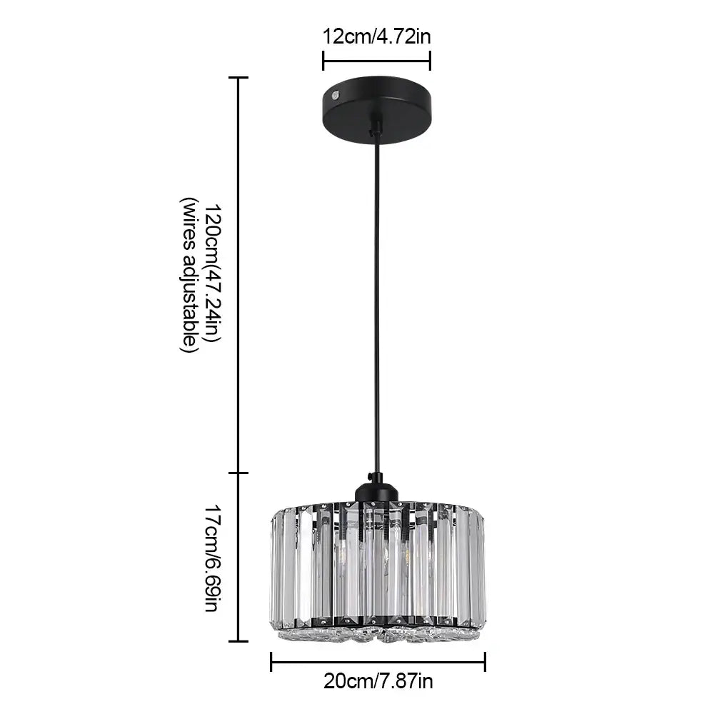 Modern Crystal Drum Pendant or Ceiling Light, Black or Gold Frame
