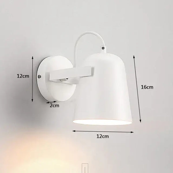 Nordic Bell Bedside Wall Lamp in white, showing adjustable bell-shaped shade and sturdy wall mount.