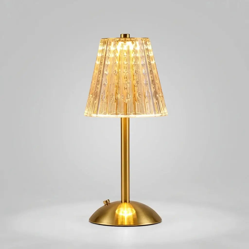Retro Fluted Cordless Table Lamp – Rechargeable, Gold